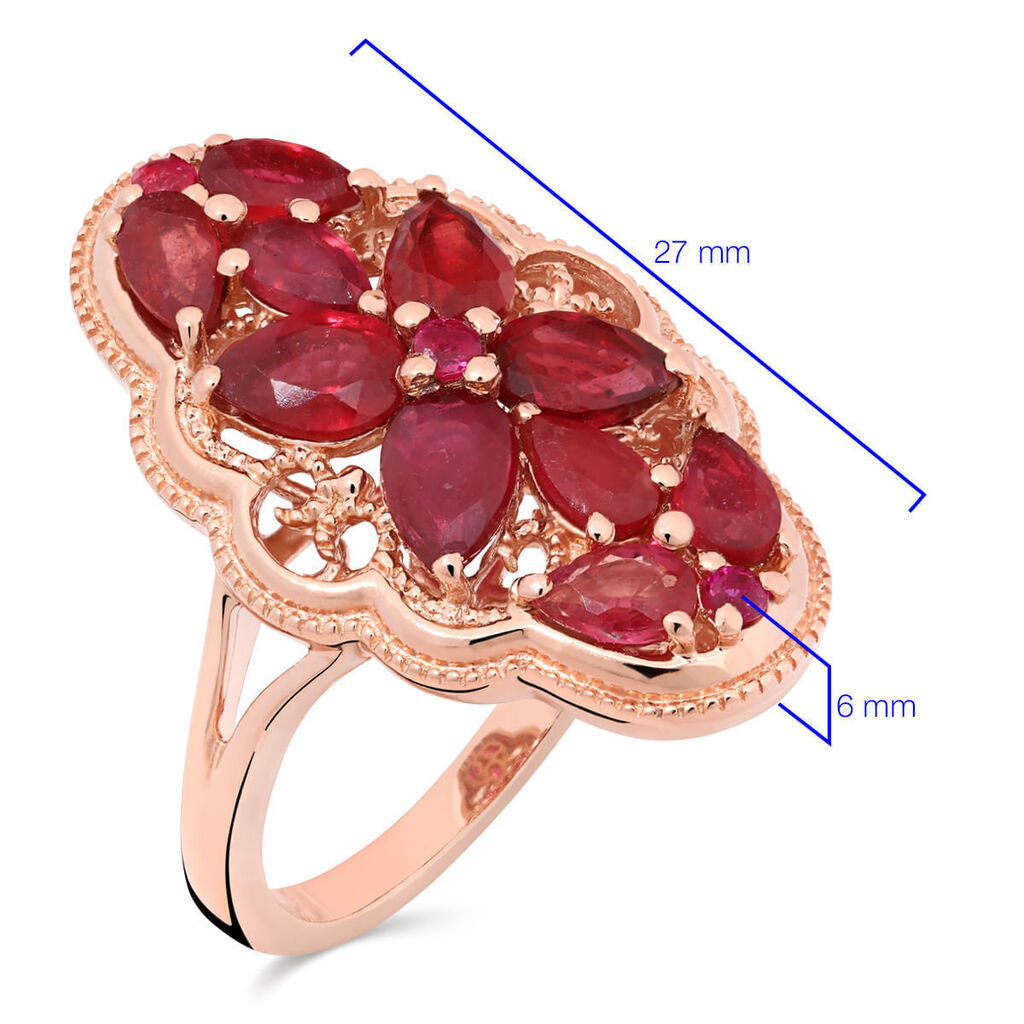 Conjunto de Prata Floral com Banho de Ouro Rosê e Rubis