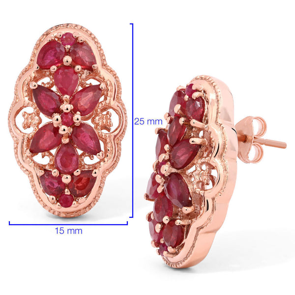 Conjunto de Prata Floral com Banho de Ouro Rosê e Rubis