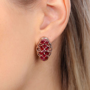 Conjunto de Prata Floral com Banho de Ouro Rosê e Rubis