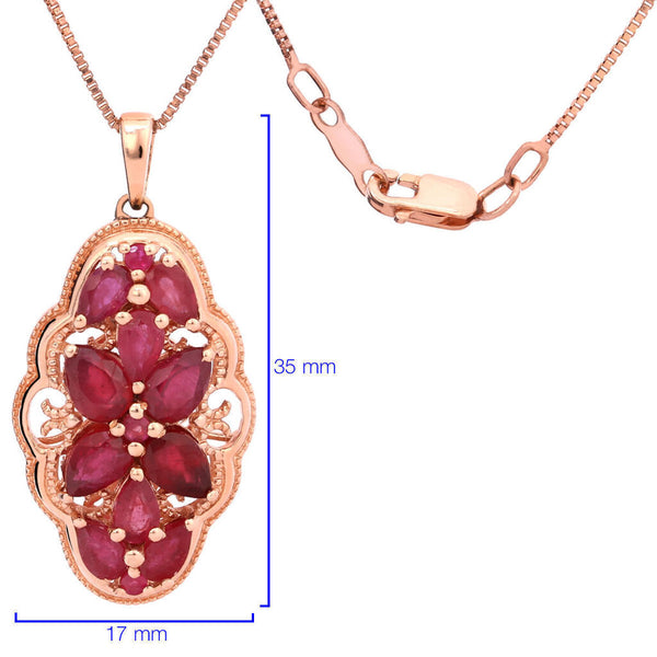 Conjunto de Prata Floral com Banho de Ouro Rosê e Rubis