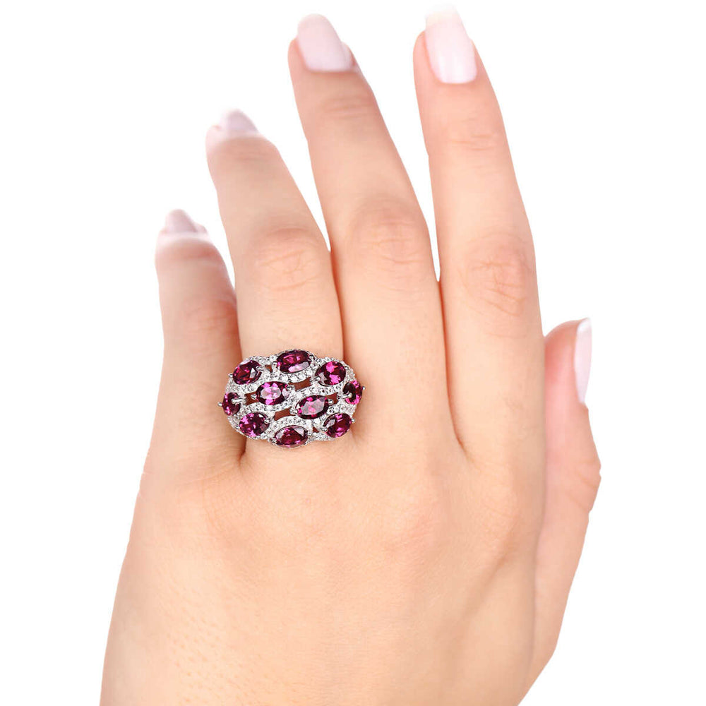 Anel em Prata 925 com Granadas Uvas e Zirconias