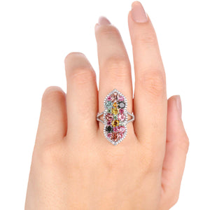 Anel em Prata 925 com Turmalinas Coloridas e Zirconias