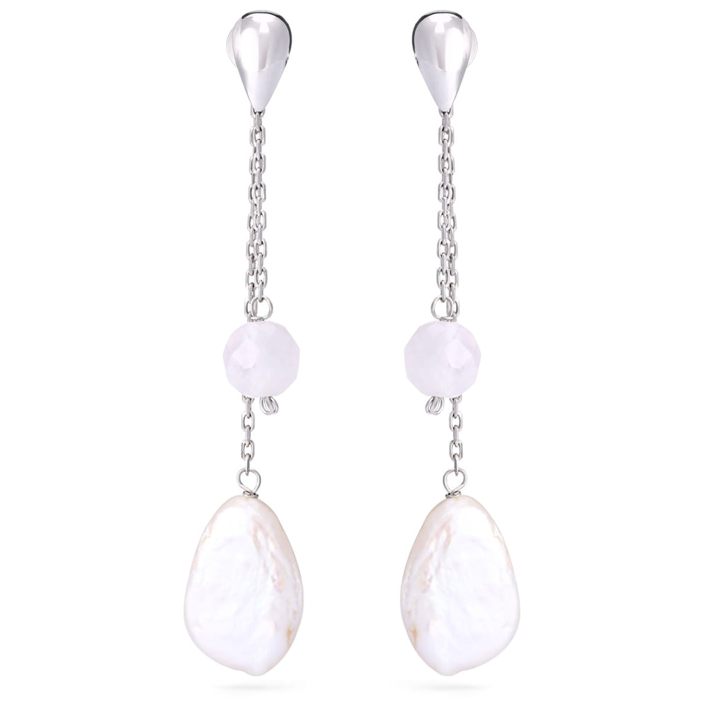 Par de Brinco em Ouro Branco 18k com Madre Pérola e Cristal Briolet