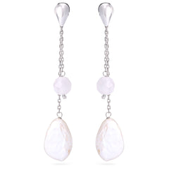 Par de Brinco em Ouro Branco 18k com Madre Pérola e Cristal Briolet