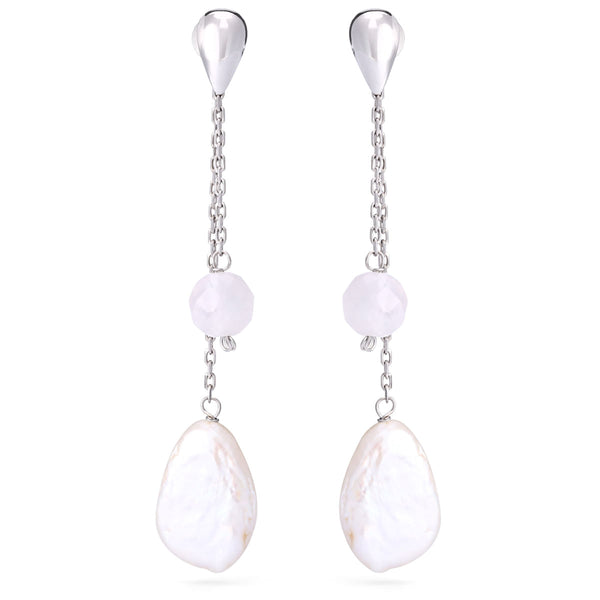 Par de Brinco em Ouro Branco 18k com Madre Pérola e Cristal Briolet
