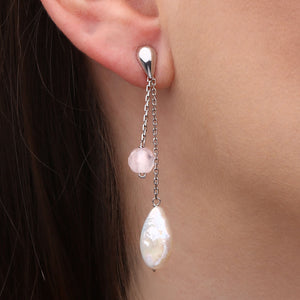 Par de Brinco em Ouro Branco 18k com Madre Pérola e Cristal Briolet