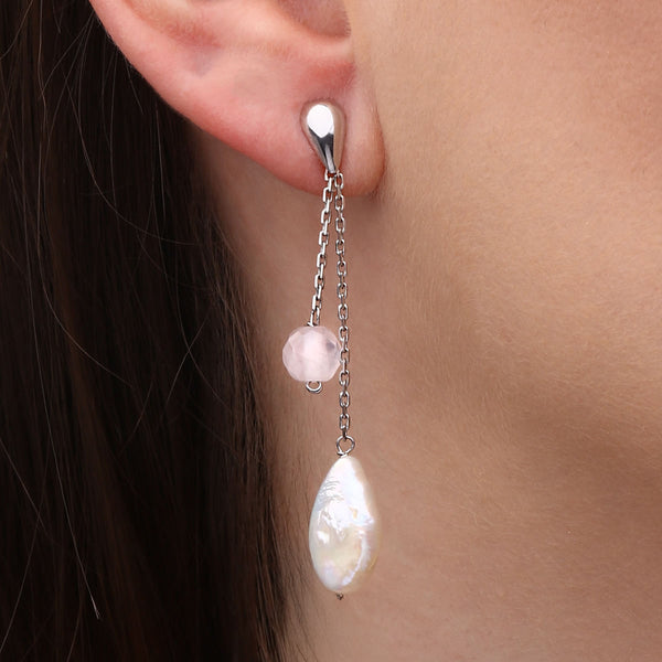Par de Brinco em Ouro Branco 18k com Madre Pérola e Cristal Briolet