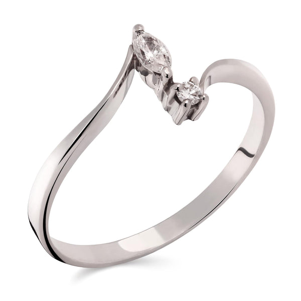 Anel Aro Desencontrado com 2 Diamantes em Ouro Branco 18k
