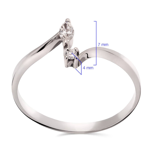 Anel Aro Desencontrado com 2 Diamantes em Ouro Branco 18k
