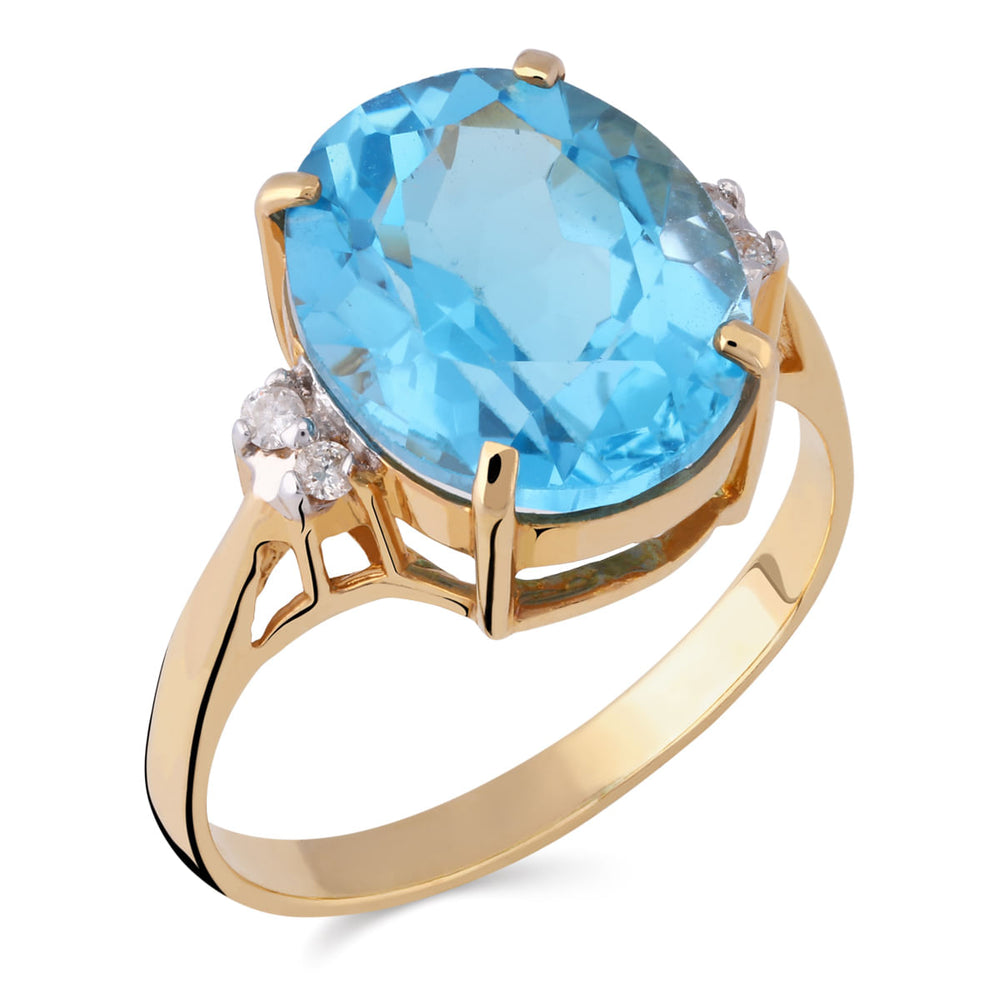 179603-Anel em Ouro Amarelo de Topázio Azul Oval e Diamantes