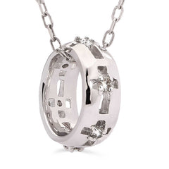 Pingente Em Ouro Branco 18k Circulo com Cruz e Diamantes