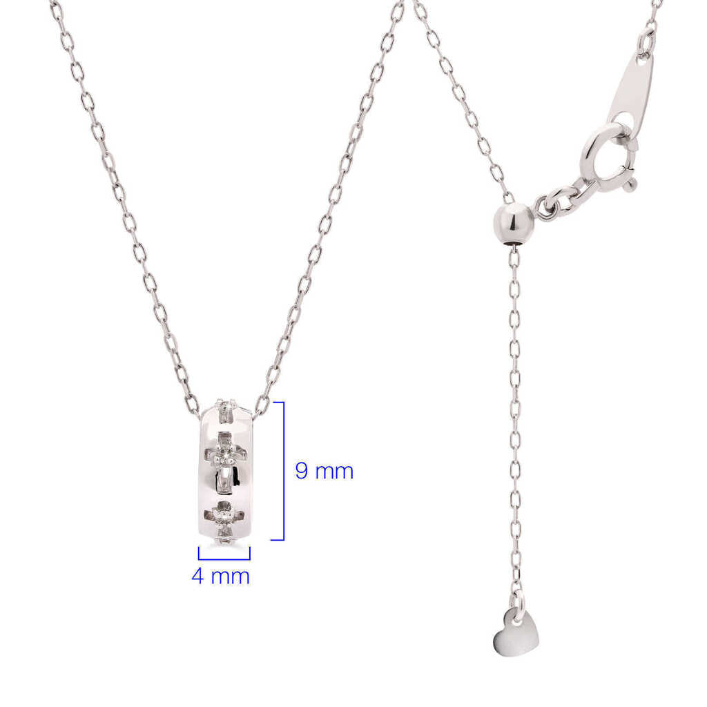 Pingente Em Ouro Branco 18k Circulo com Cruz e Diamantes