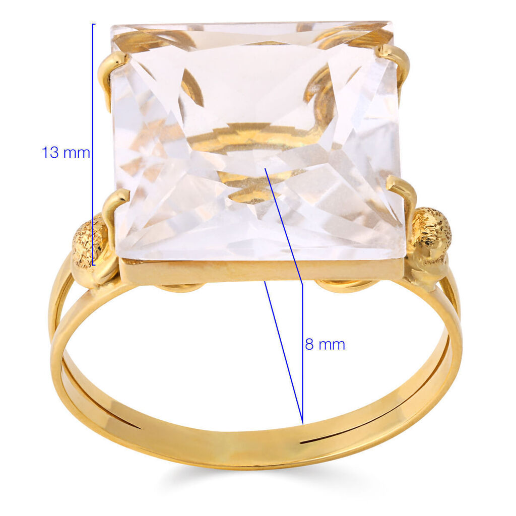 Anel em Ouro Amarelo 18k Quadrado com Cristal Aprox. 8 cts