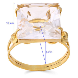 Anel em Ouro Amarelo 18k Quadrado com Cristal Aprox. 8 cts