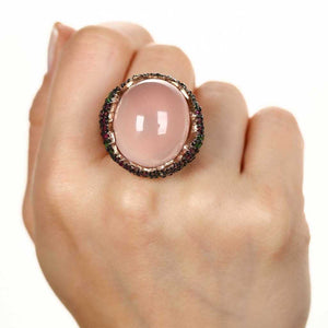 Anel Linha Premium em Prata 925 com Quartzo Rosa, Granada Verde e Safira Rosa