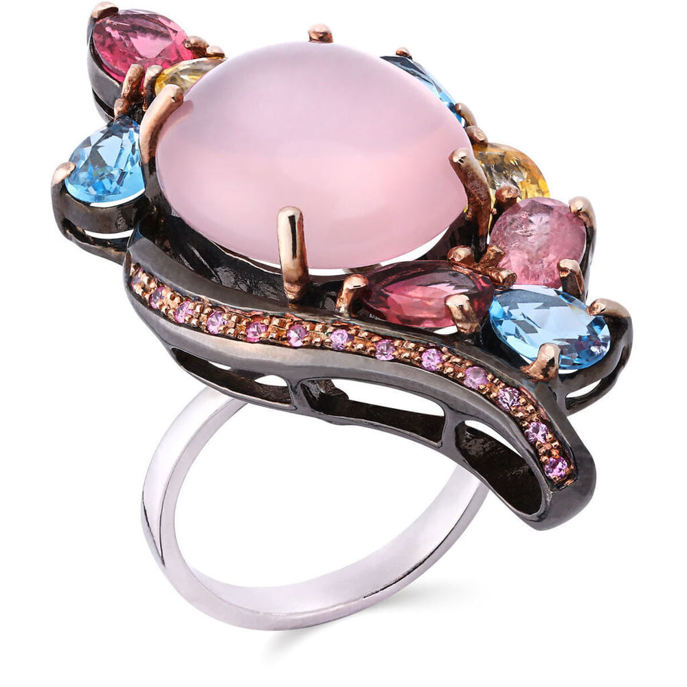 Anel Linha Premium em Prata 925 com Quartzo Rosa