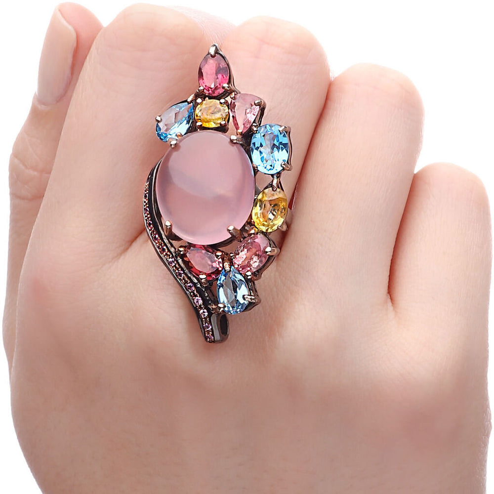 Anel Linha Premium em Prata 925 com Quartzo Rosa