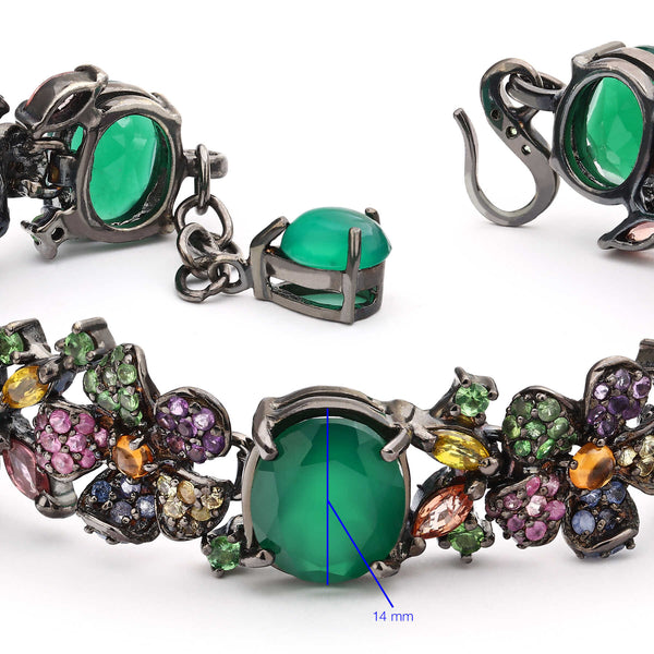 Pulseira de Prata Luxo com Jade Bovenite, Ametistas, Safiras Coloridas e Granadas Verdes