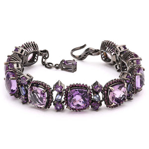 Pulseira Linha Premium em Prata 925 com Ametistas, Safiras e Tanzanitas