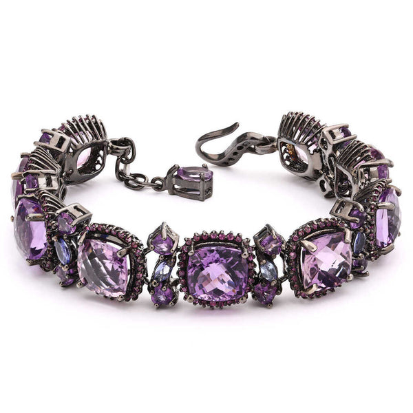 Pulseira Linha Premium em Prata 925 com Ametistas, Safiras e Tanzanitas