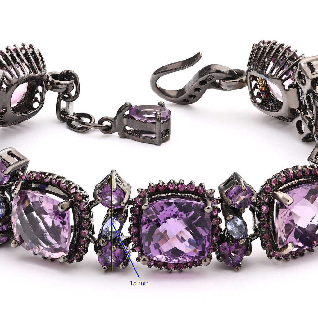 Pulseira Linha Premium em Prata 925 com Ametistas, Safiras e Tanzanitas