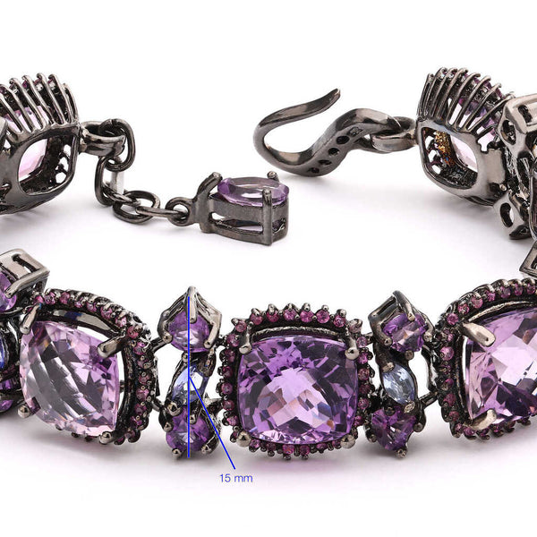 Pulseira Linha Premium em Prata 925 com Ametistas, Safiras e Tanzanitas