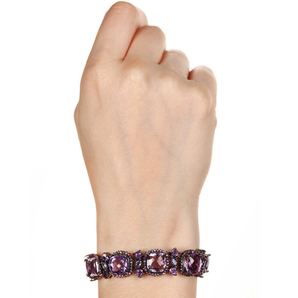 Pulseira Linha Premium em Prata 925 com Ametistas, Safiras e Tanzanitas