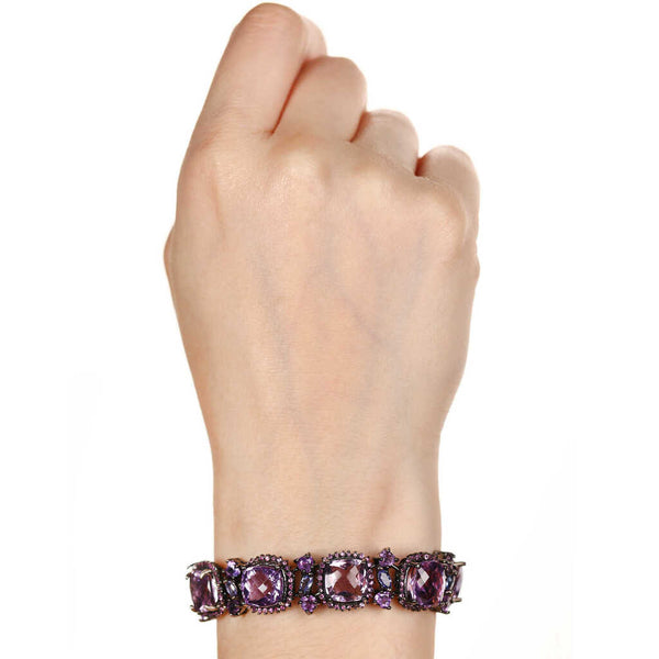 Pulseira Linha Premium em Prata 925 com Ametistas, Safiras e Tanzanitas