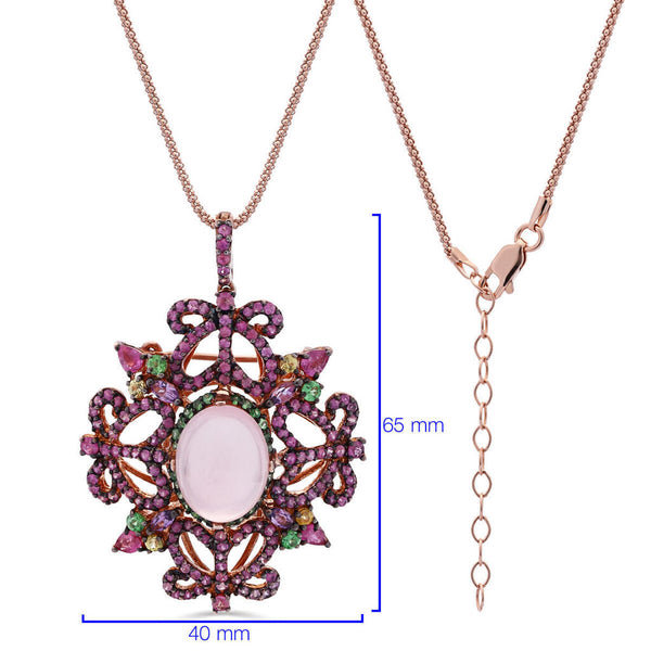 Colar Linha Premium em Prata 925 com Quartzo Rosa,Ametista,Granadas Verdes e Safiras