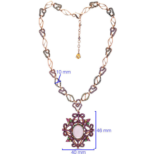 Colar Linha Premium em Prata 925 com Quartzo Rosa,Ametista,Granadas Verdes e Safiras