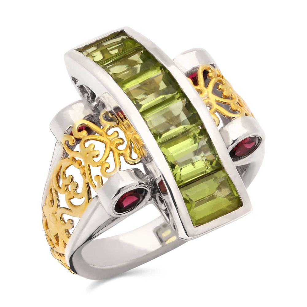 Anel em Prata 925 com  Peridoto e Rodolita