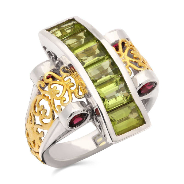 Anel em Prata 925 com  Peridoto e Rodolita