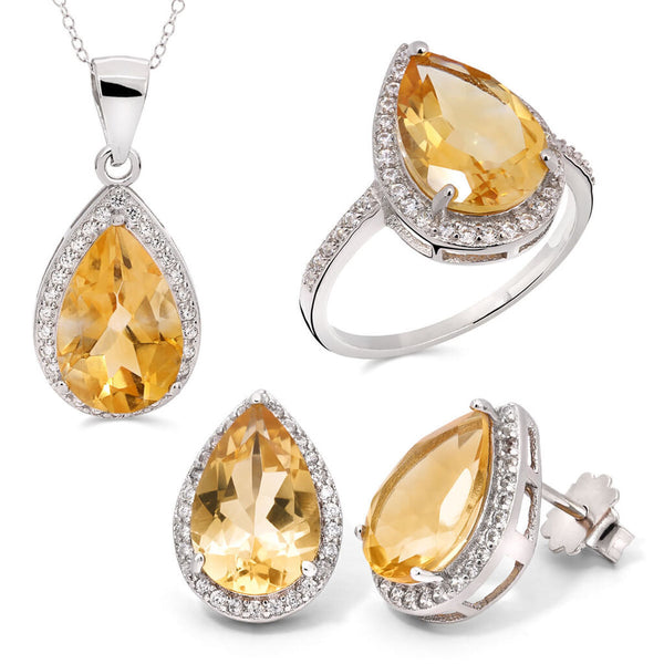 Conjunto em Prata 925 com Citrinos e Topázios Brancos