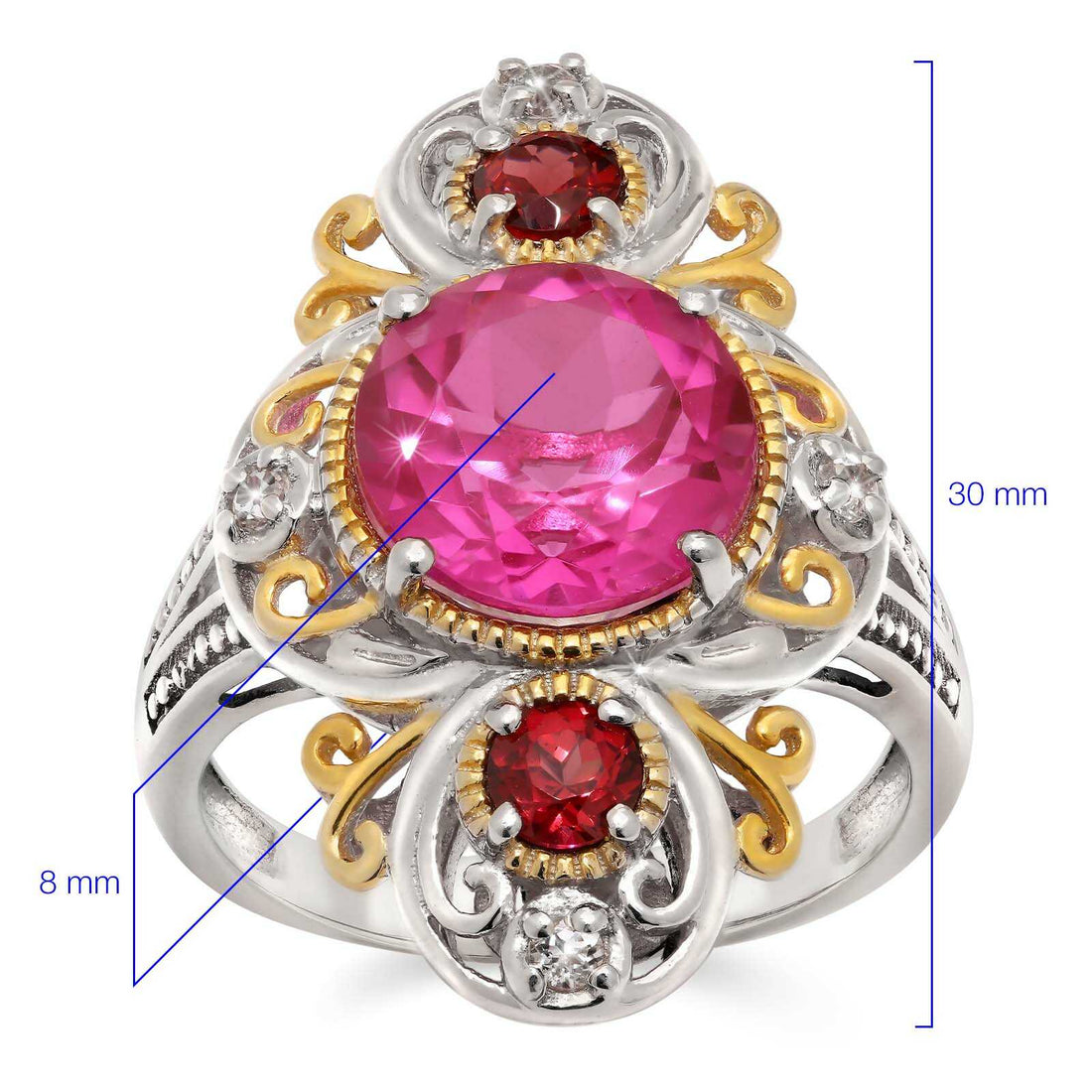 Anel de Prata com Quartzo Orchid, Rodolitas e Topazios Brancos Aprox. 5,90 cts