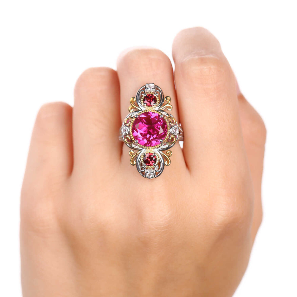 Anel de Prata com Quartzo Orchid, Rodolitas e Topazios Brancos Aprox. 5,90 cts