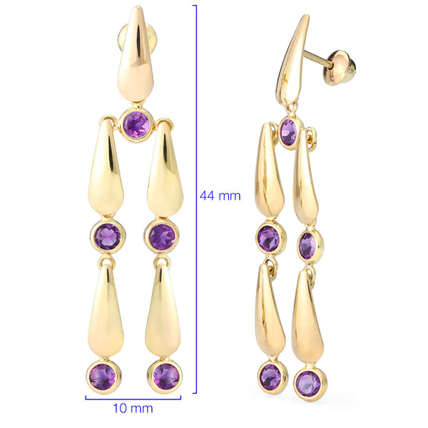 Par de Brinco em Ouro Amarelo 18k com Ametistas