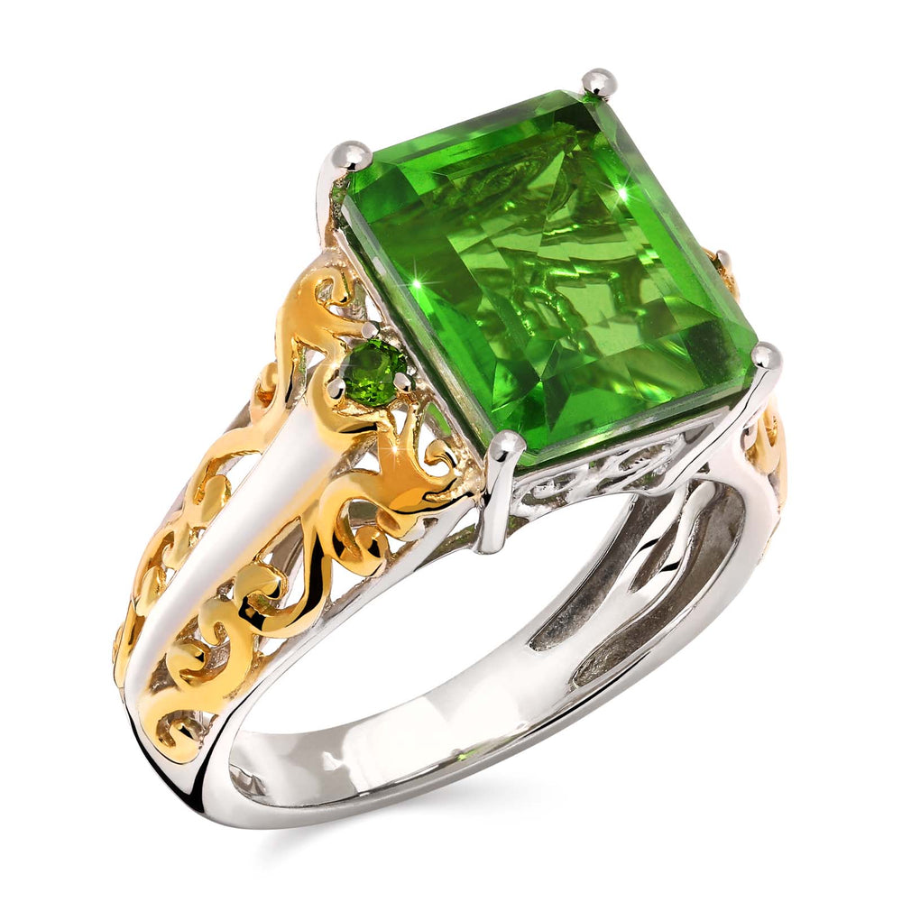 Anel em Prata 925 com Quartzo Chartreuse e Chromediopsides