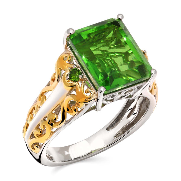 Anel em Prata 925 com Quartzo Chartreuse e Chromediopsides