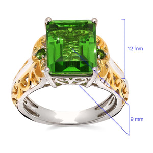 Anel em Prata 925 com Quartzo Chartreuse e Chromediopsides