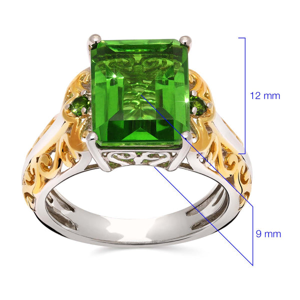 Anel em Prata 925 com Quartzo Chartreuse e Chromediopsides