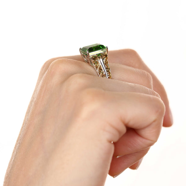 Anel em Prata 925 com Quartzo Chartreuse e Chromediopsides