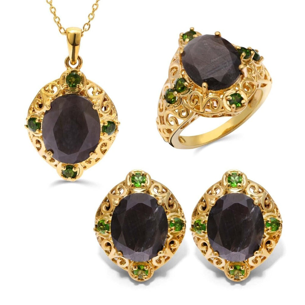 Conjunto em Prata 925 com Safiras e Chromediopside