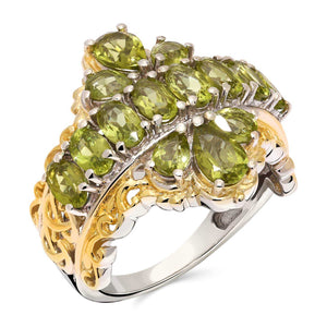 Anel em Prata 925 com 14 Peridotos
