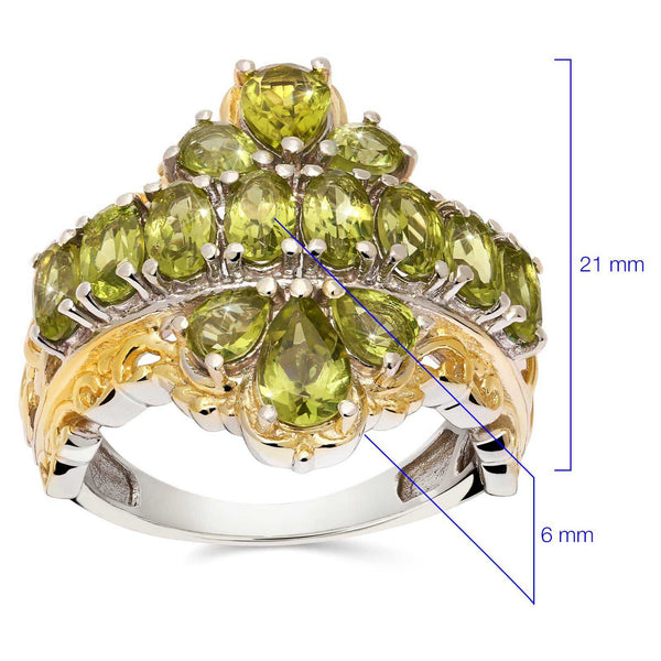 Anel em Prata 925 com 14 Peridotos