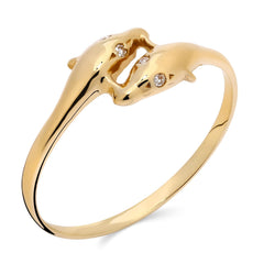 Anel Golfinhos com 4 Diamantes em Ouro Amarelo 18k