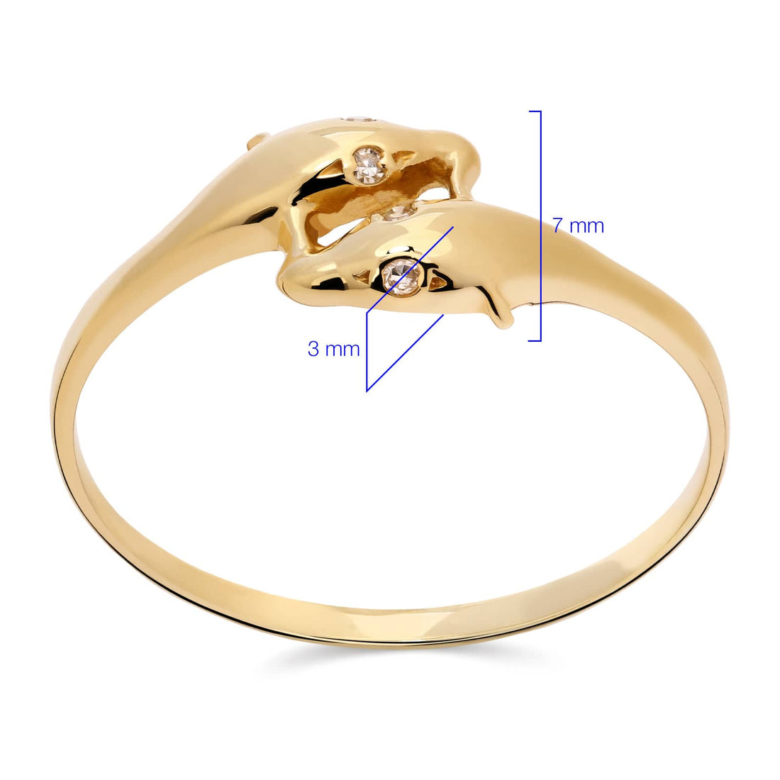 Anel Golfinhos com 4 Diamantes em Ouro Amarelo 18k