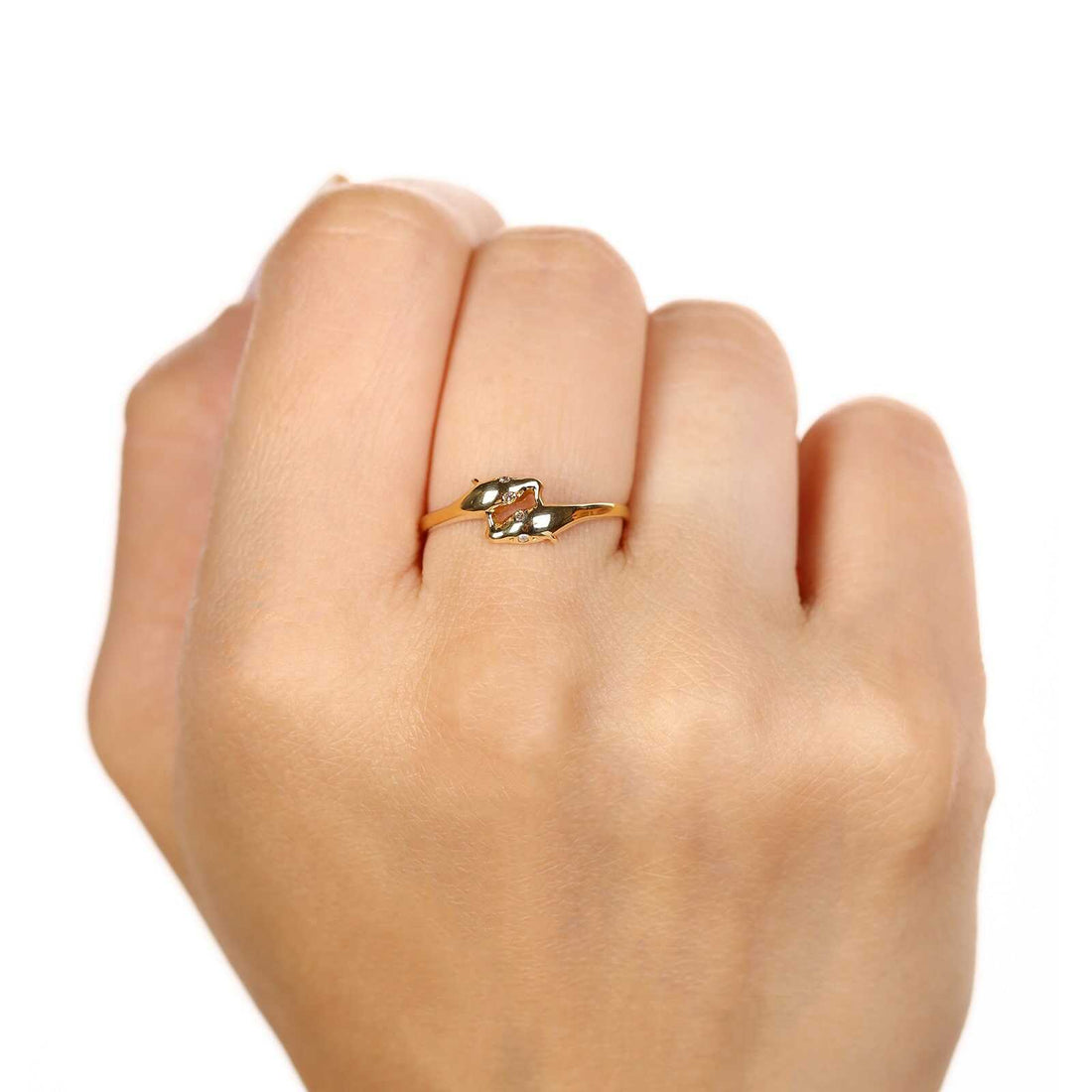 Anel Golfinhos com 4 Diamantes em Ouro Amarelo 18k