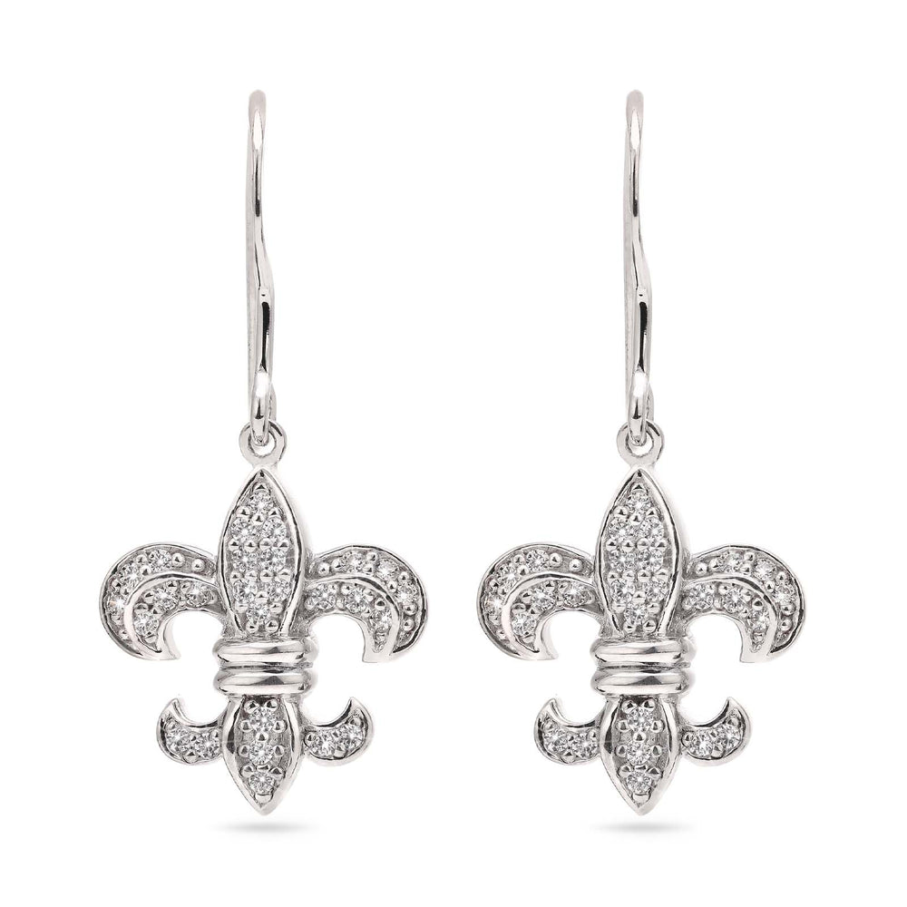 Par de Brinco de Prata 925 Flor de Lis com Zirconias