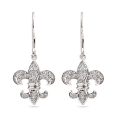 Par de Brinco de Prata 925 Flor de Lis com Zirconias