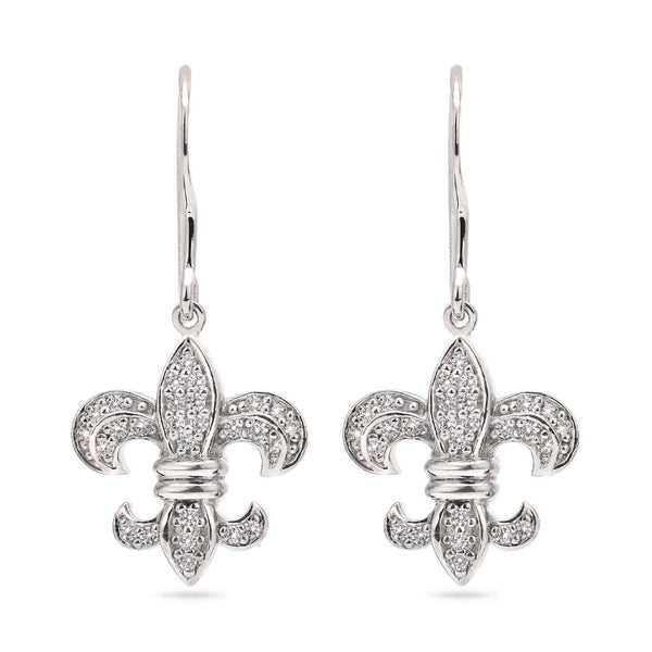 Par de Brinco de Prata 925 Flor de Lis com Zirconias